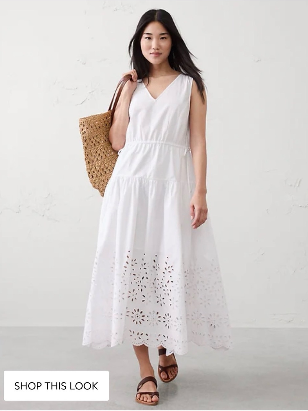 Banana Republic Factory NWT - White Poplin Eyelet-Hem Midi Dress